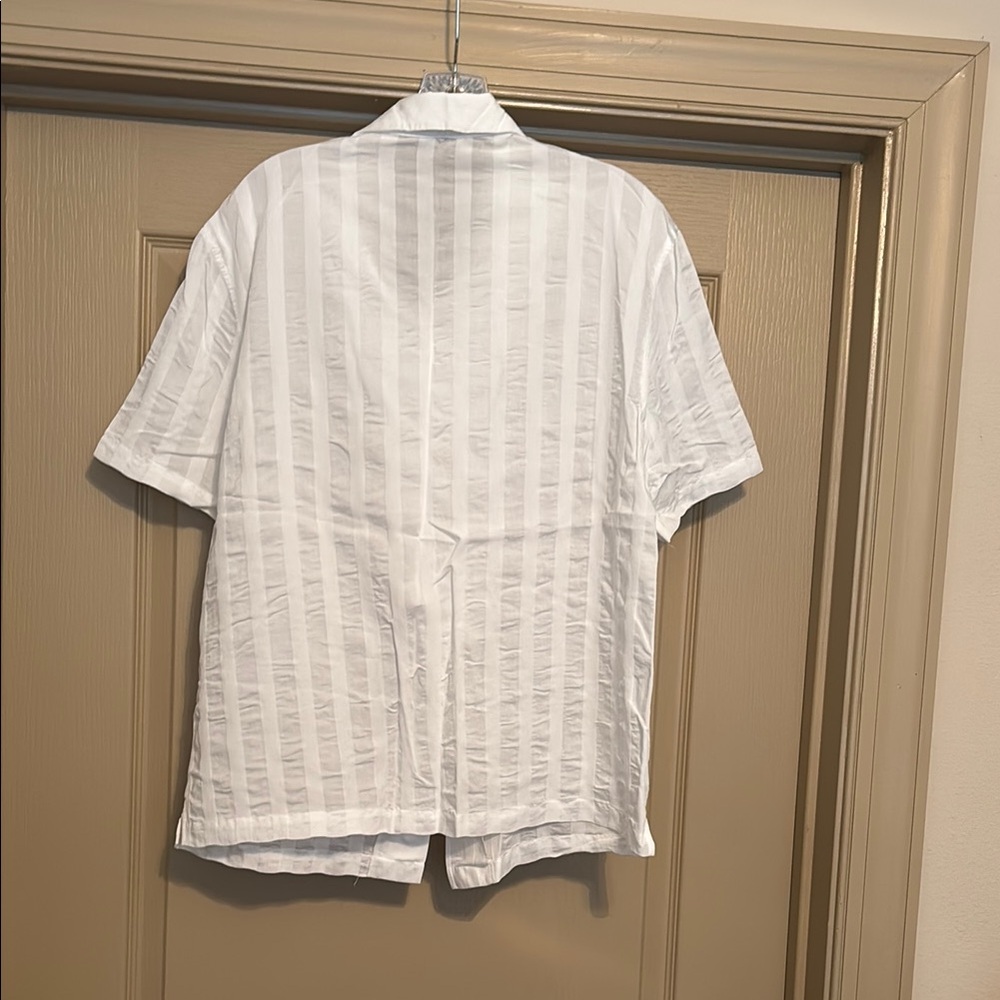 Express White Casual Button Down Shirt with Textured Stripes - Picture 2 of 3